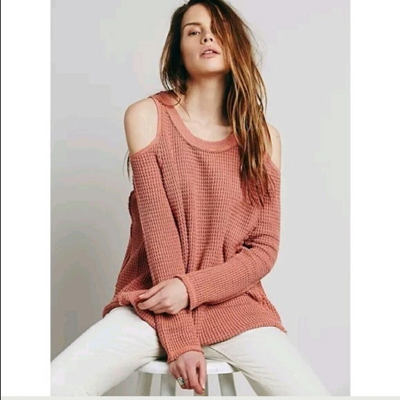 Free People Sweaters - Free People Cold Shoulder Sunrise Sweater in Coral